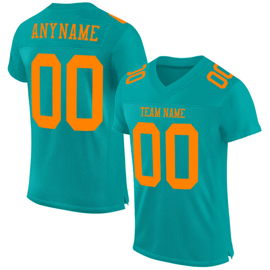 Custom Aqua Bay Orange Mesh Authentic Football Jersey - Main View