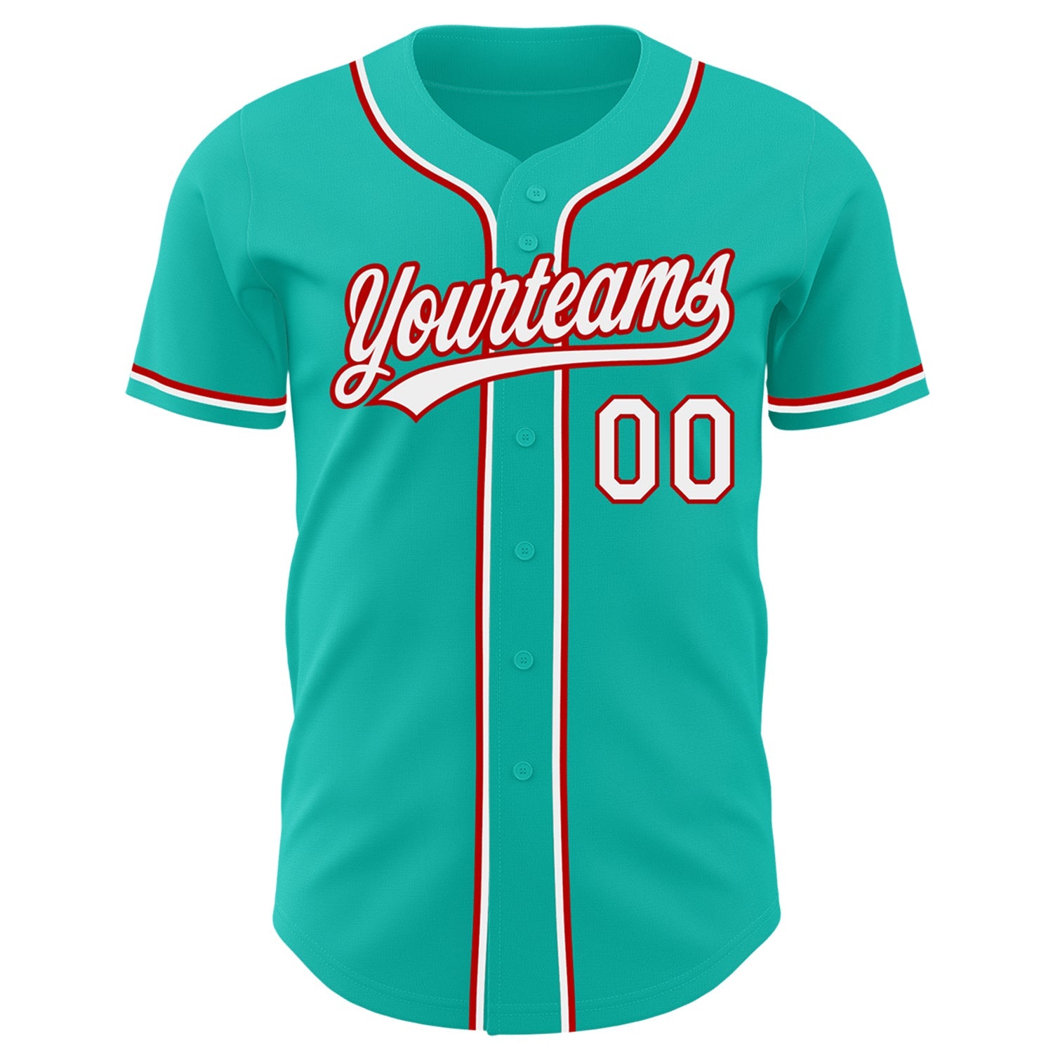 Custom Aqua White-Red Authentic Baseball Jersey view 2