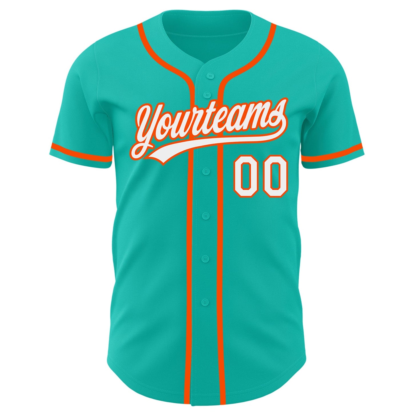 Custom Aqua White-Orange Authentic Baseball Jersey view 2