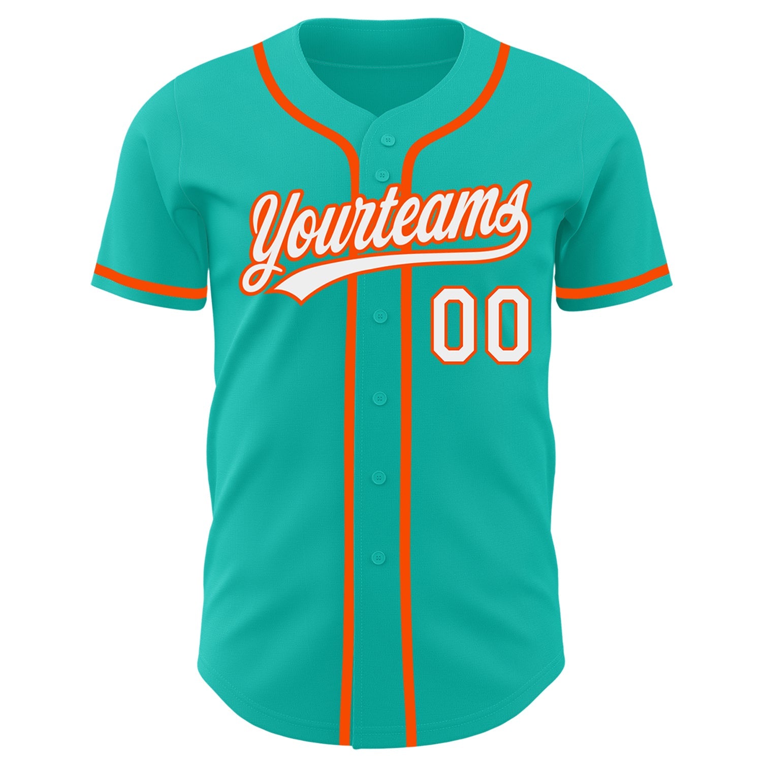 Custom Aqua White-Orange Authentic Baseball Jersey view 2