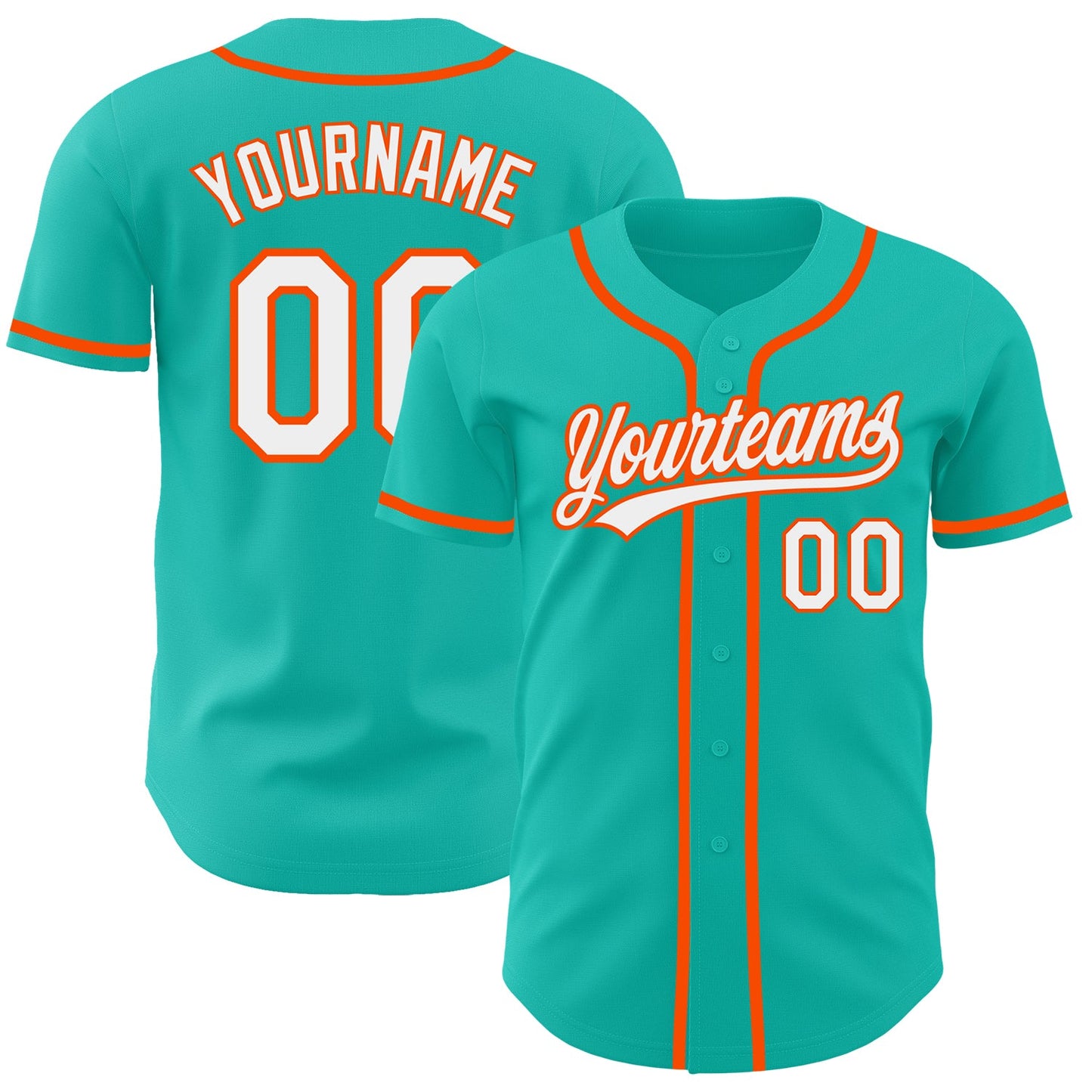 Custom Aqua White-Orange Authentic Baseball Jersey - Main View