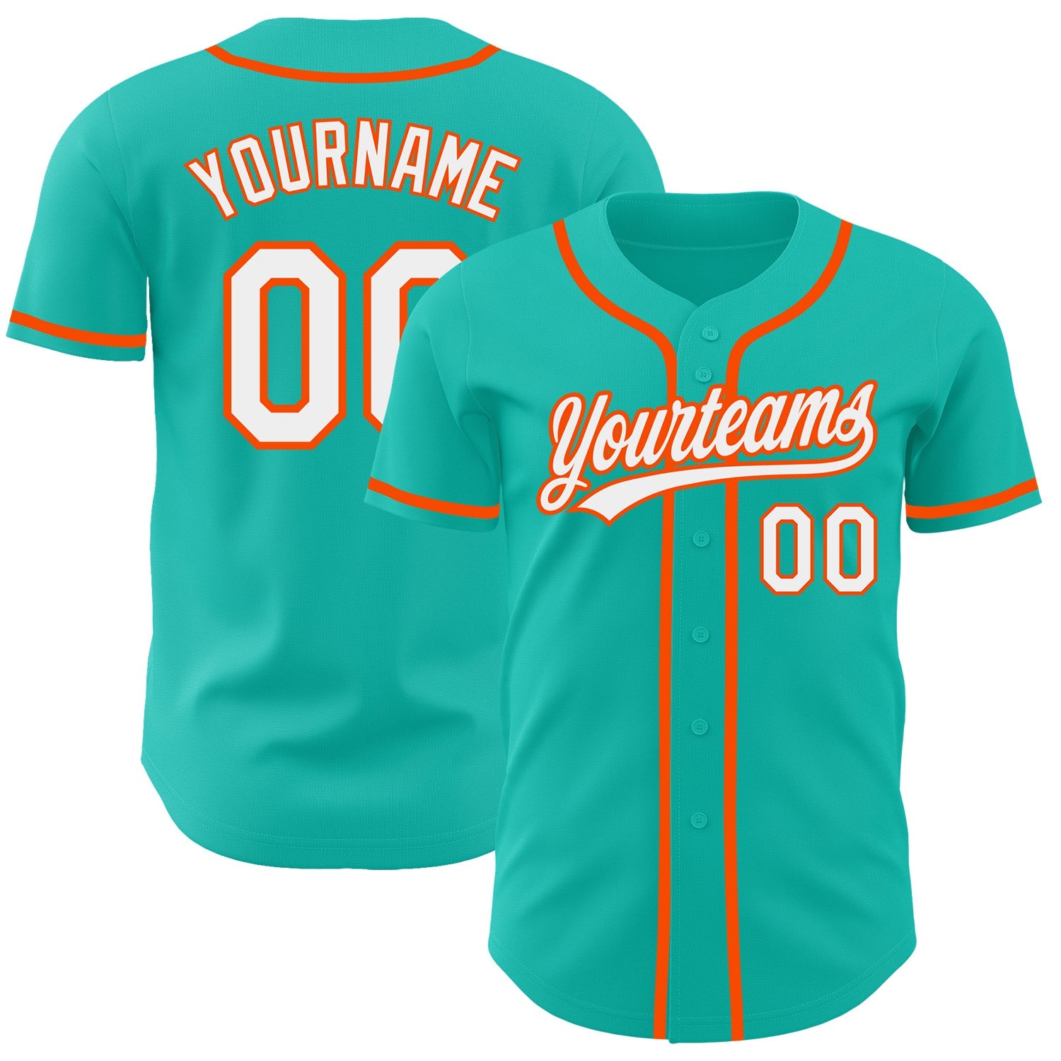 Custom Aqua White-Orange Authentic Baseball Jersey - Main View