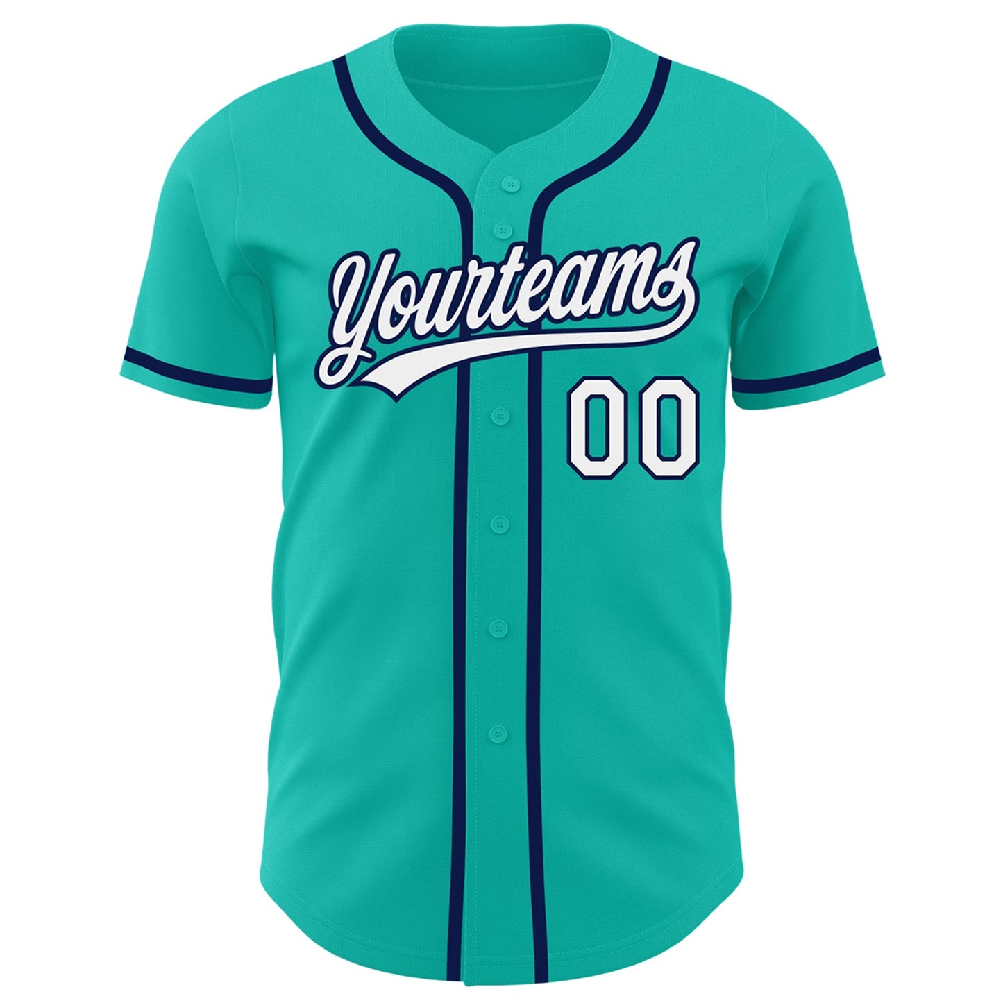 Custom Aqua White-Navy Authentic Baseball Jersey view 2