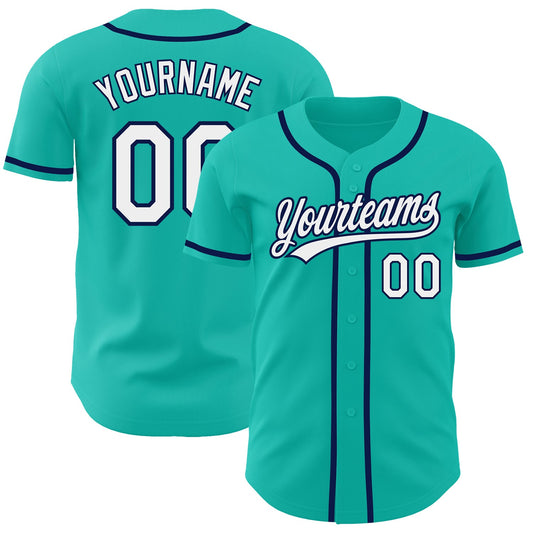 Custom Aqua White-Navy Authentic Baseball Jersey - Main View