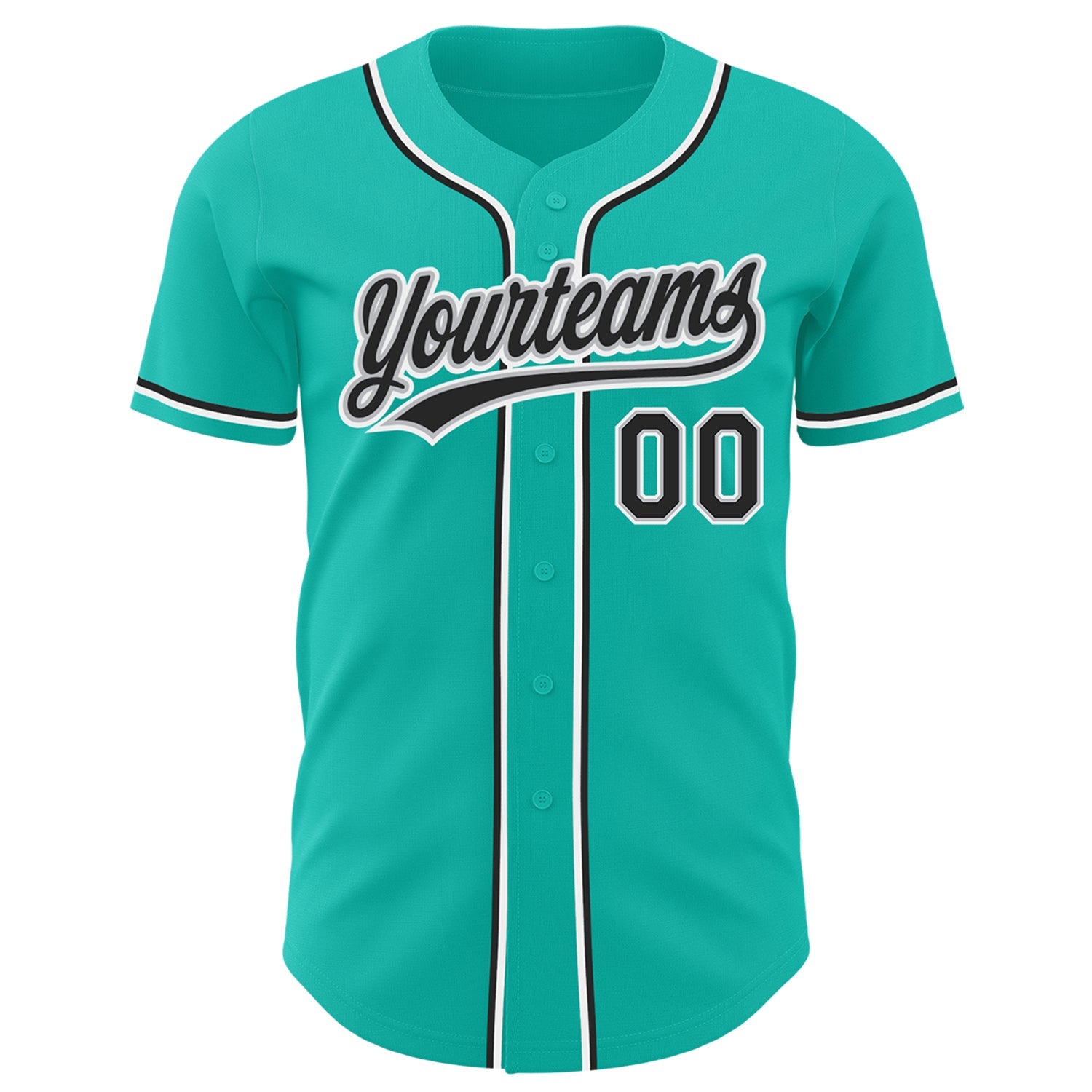 Custom Aqua Black-Gray Authentic Baseball Jersey view 2