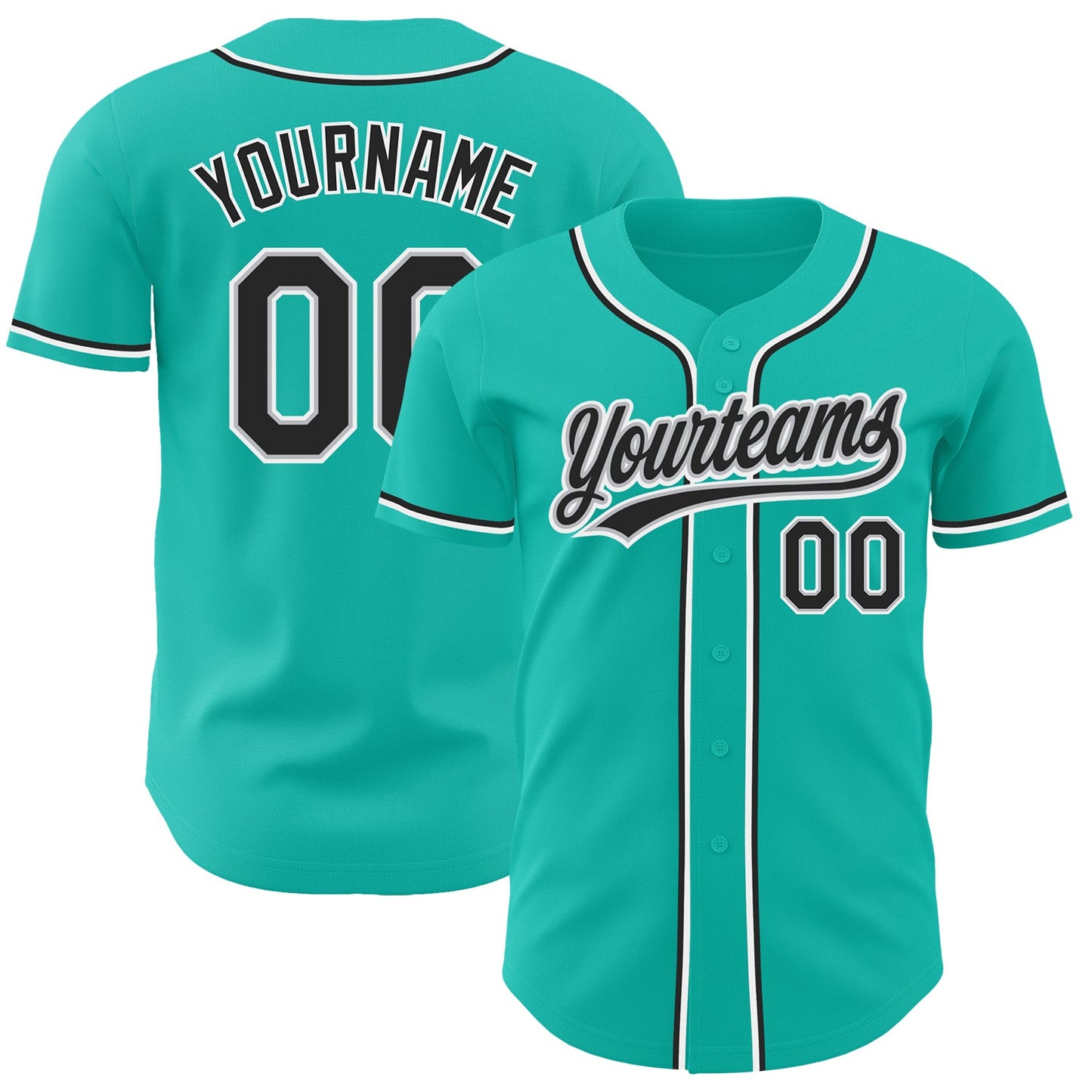 Custom Aqua Black-Gray Authentic Baseball Jersey - Main View