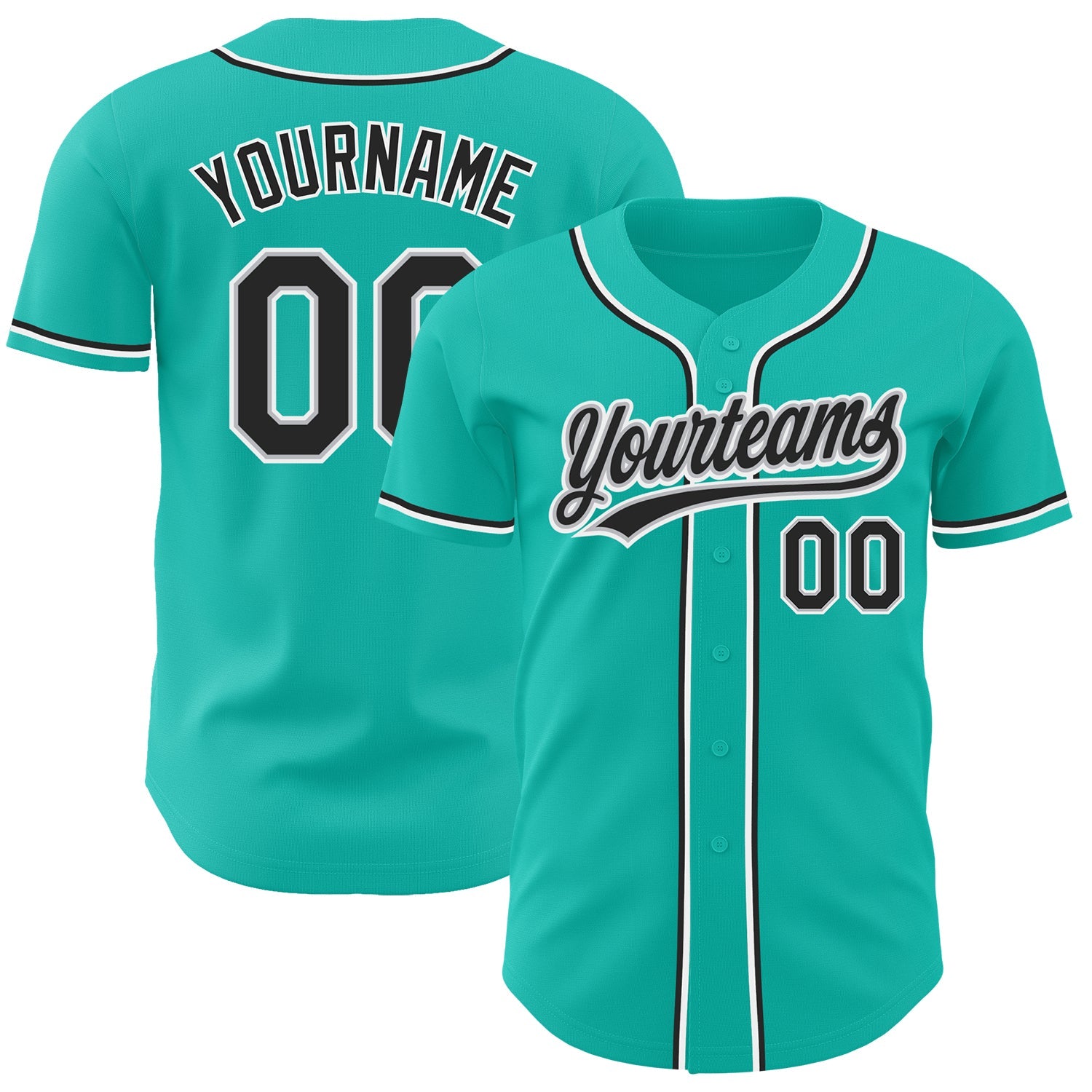 Custom Aqua Black-Gray Authentic Baseball Jersey - Main View