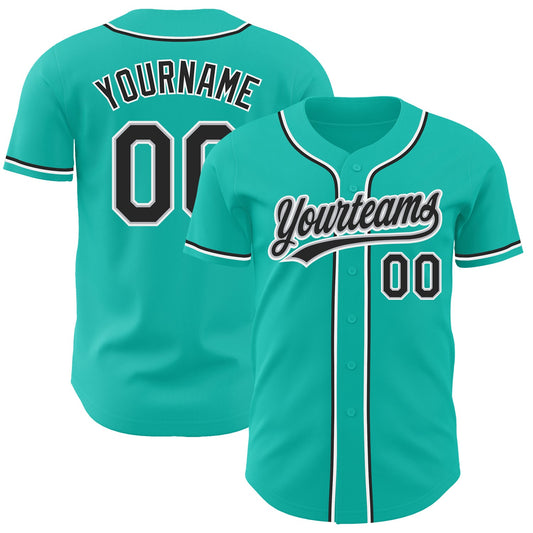 Custom Aqua Black-Gray Authentic Baseball Jersey - Main View
