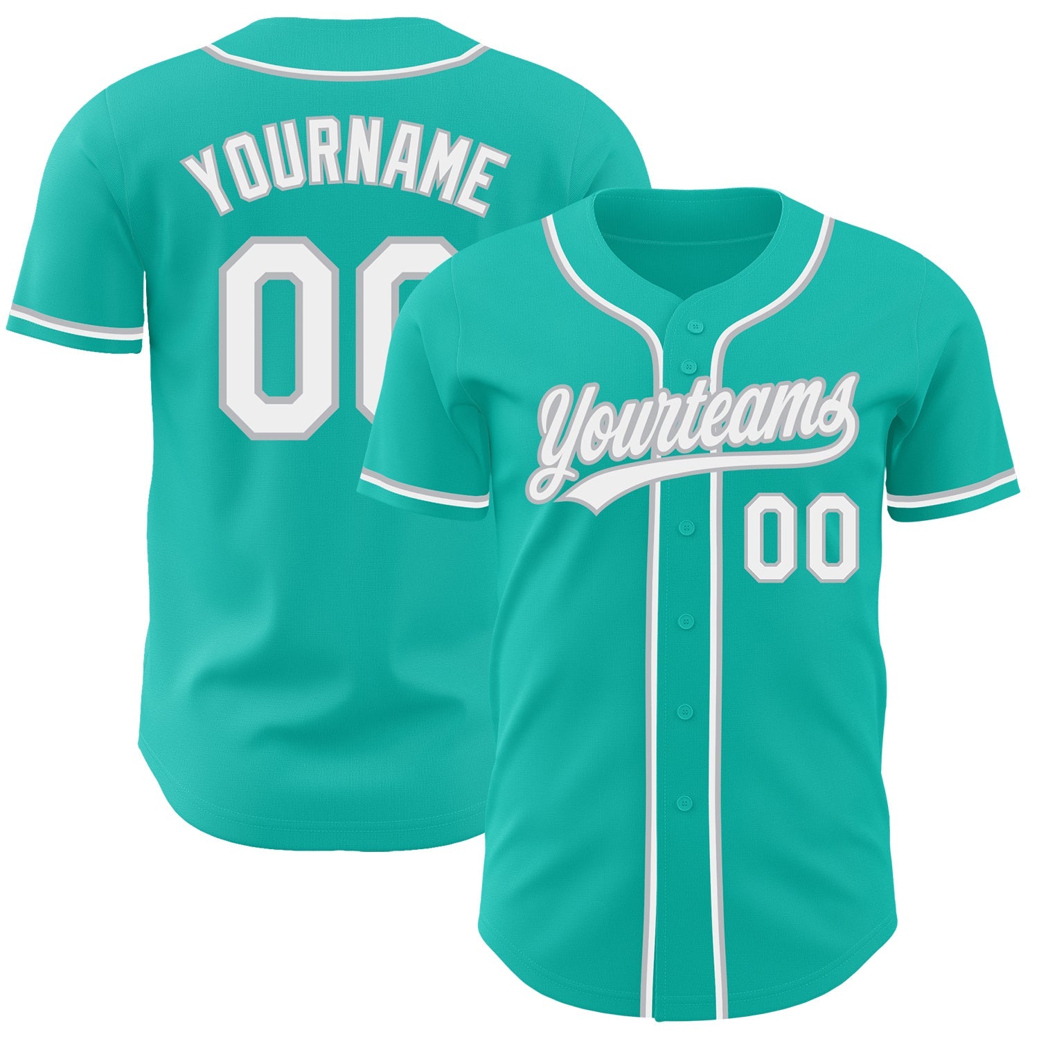 Custom Aqua White-Gray Authentic Baseball Jersey - Main View