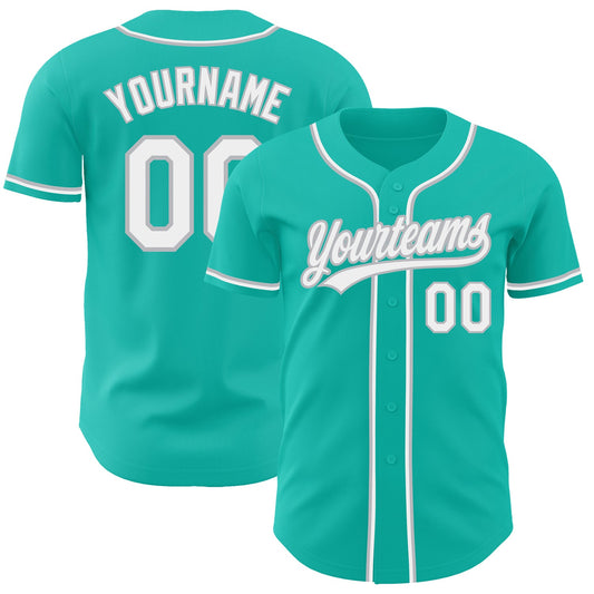 Custom Aqua White-Gray Authentic Baseball Jersey - Main View