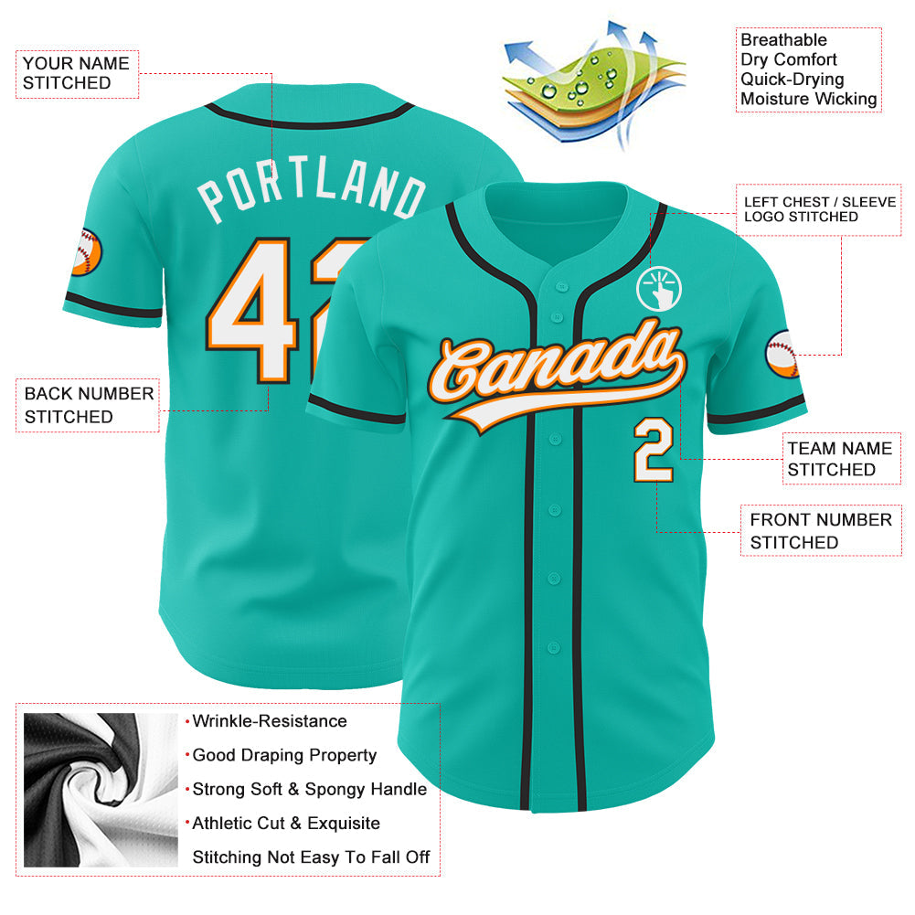 Custom Aqua White Bay Orange-Black Authentic Baseball Jersey view 3