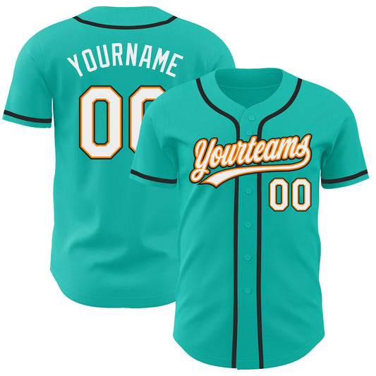 Custom Aqua White Bay Orange-Black Authentic Baseball Jersey - Main View