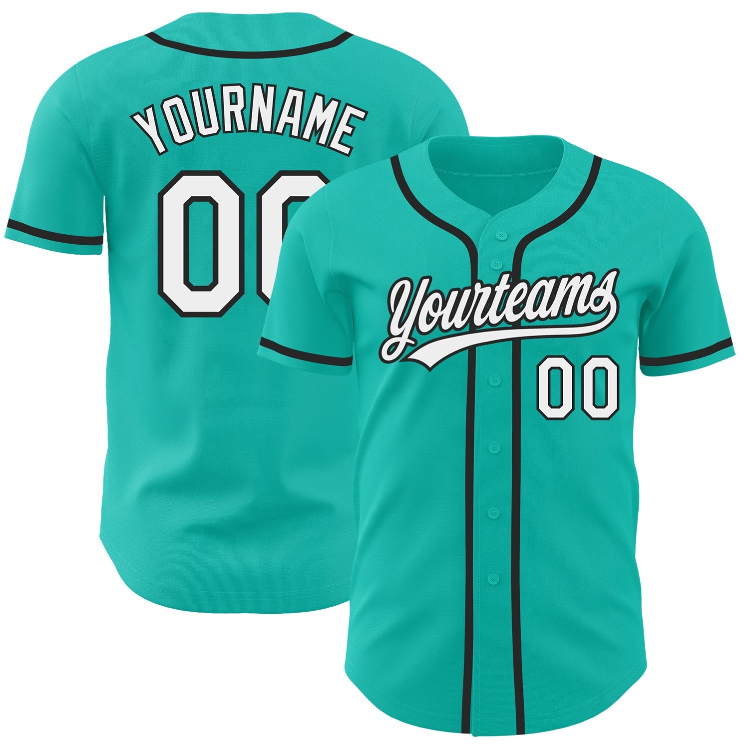 Custom Aqua White-Black Authentic Baseball Jersey - Main View