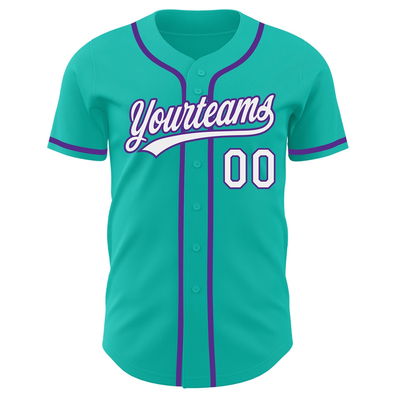 Custom Aqua White-Purple Authentic Baseball Jersey view 2