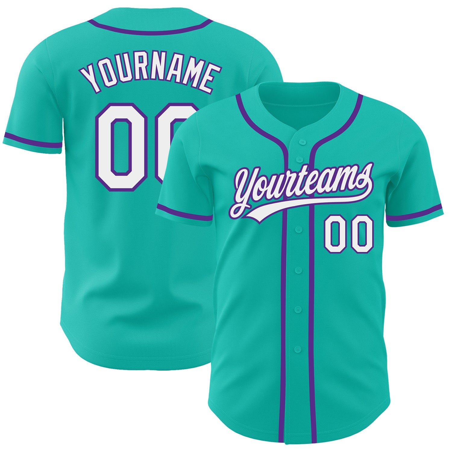 Custom Aqua White-Purple Authentic Baseball Jersey - Main View
