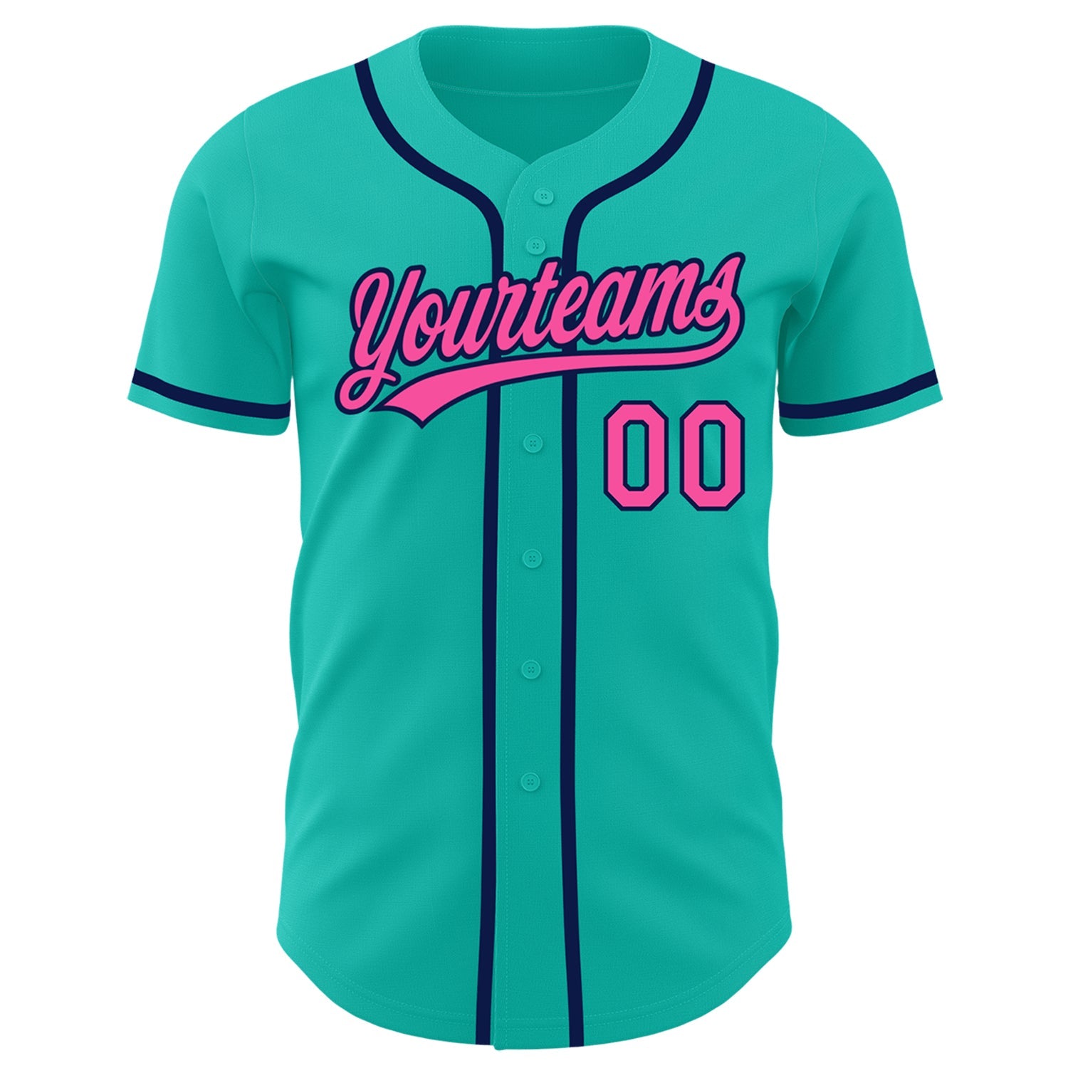 Custom Aqua Pink-Navy Authentic Baseball Jersey view 2