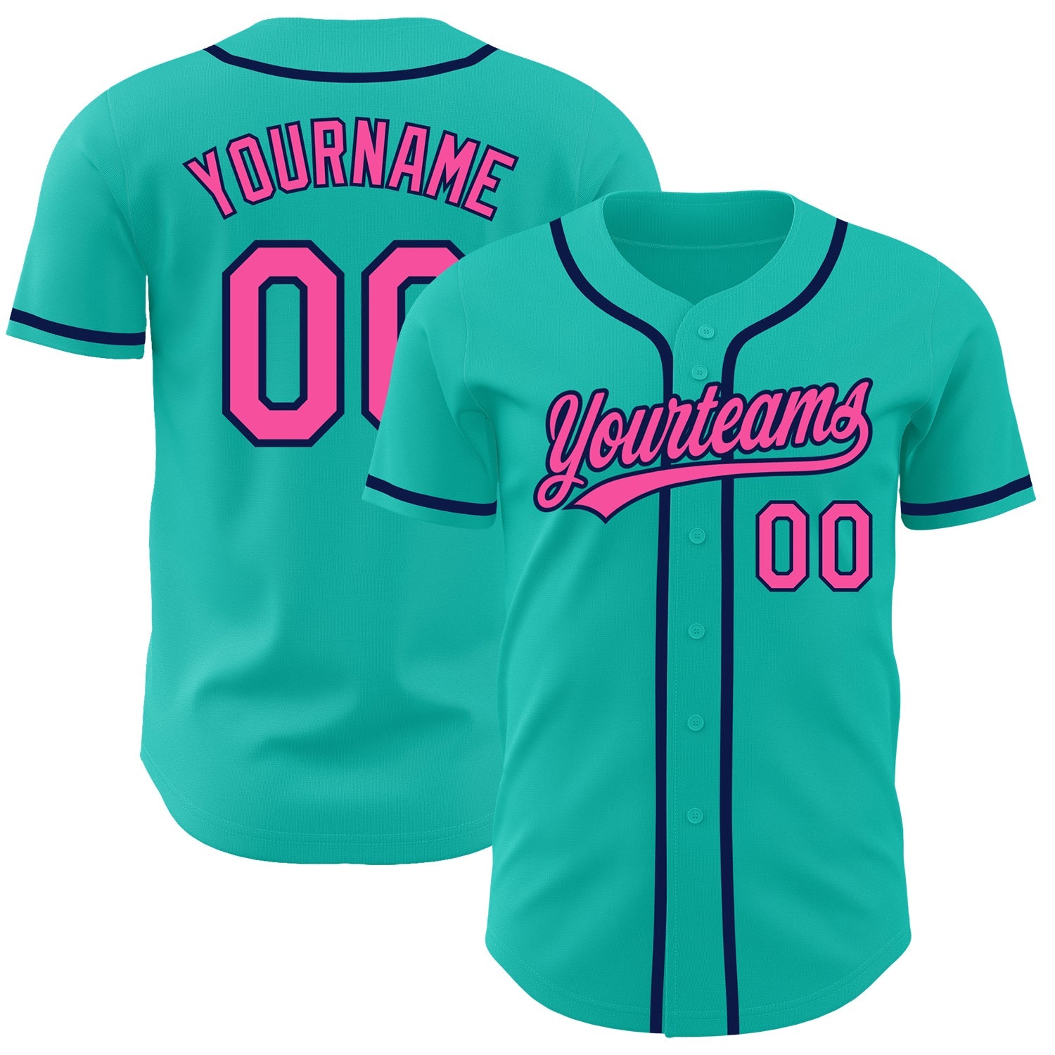 Custom Aqua Pink-Navy Authentic Baseball Jersey - Main View