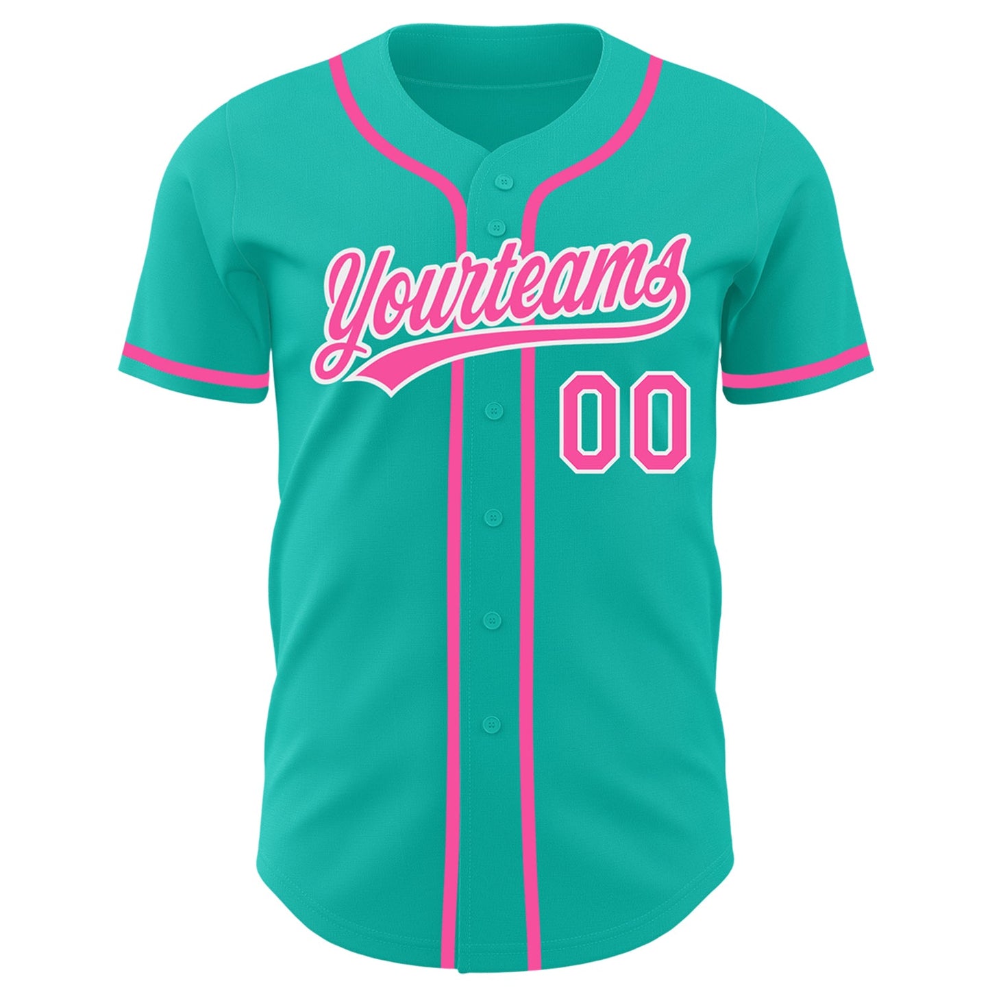 Custom Aqua Pink-White Authentic Baseball Jersey view 3