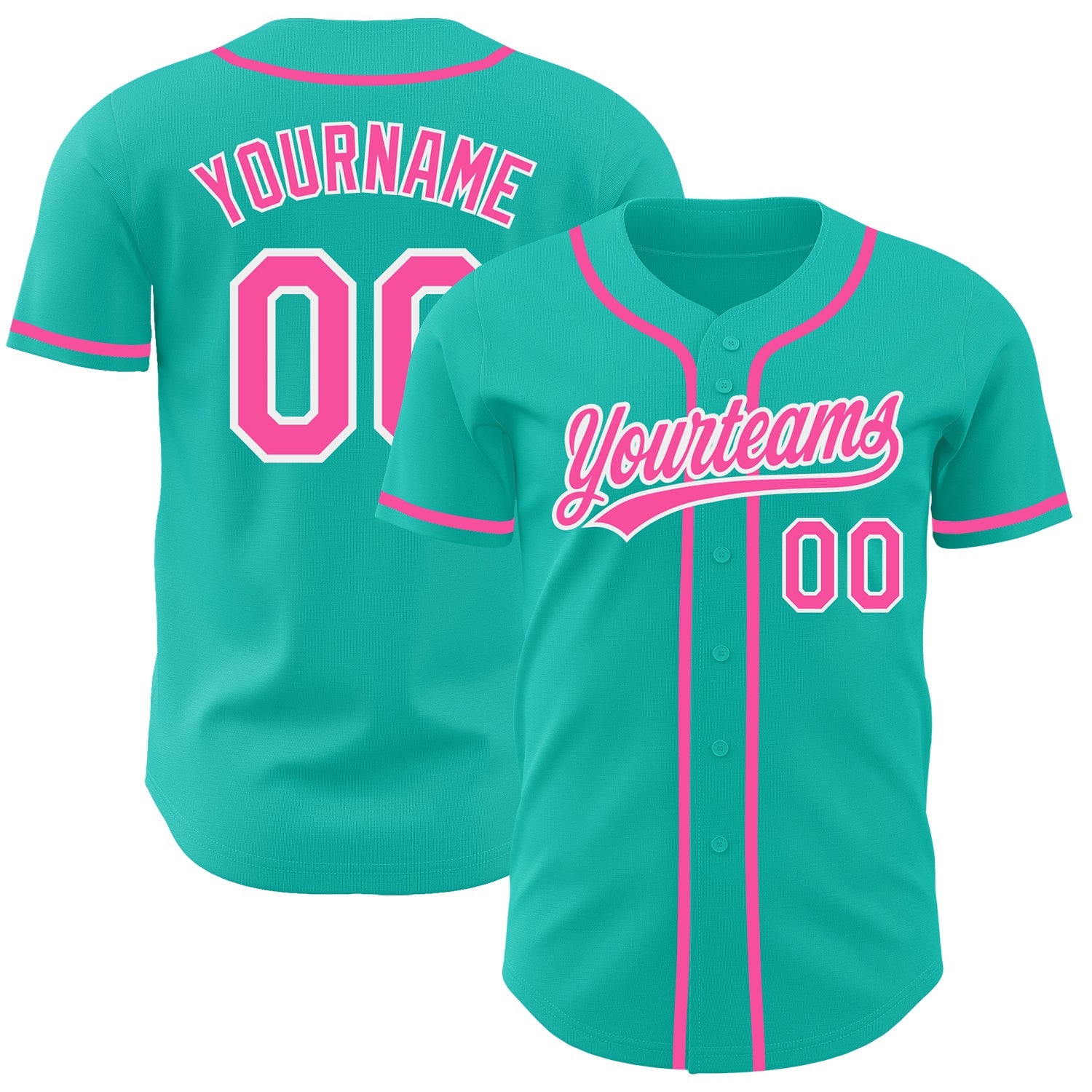 Custom Aqua Pink-White Authentic Baseball Jersey - Main View