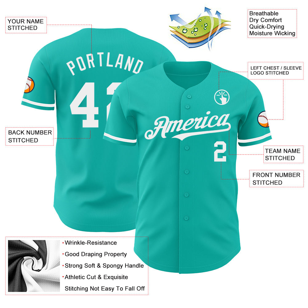 Custom Aqua White Authentic Baseball Jersey view 3