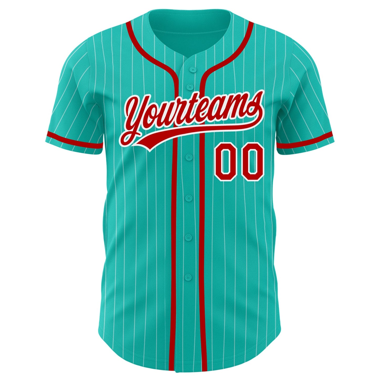 Custom Aqua White Pinstripe Red Authentic Baseball Jersey view 2