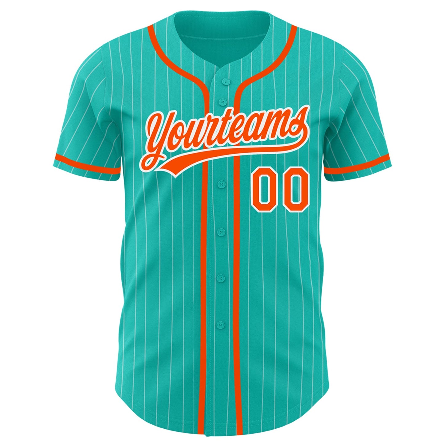 Custom Aqua White Pinstripe Orange Authentic Baseball Jersey view 2