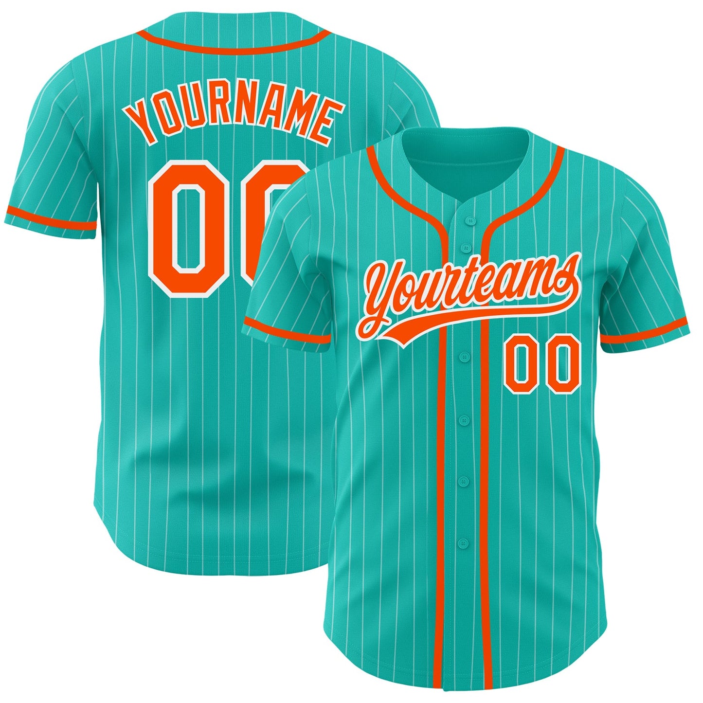 Custom Aqua White Pinstripe Orange Authentic Baseball Jersey - Main View