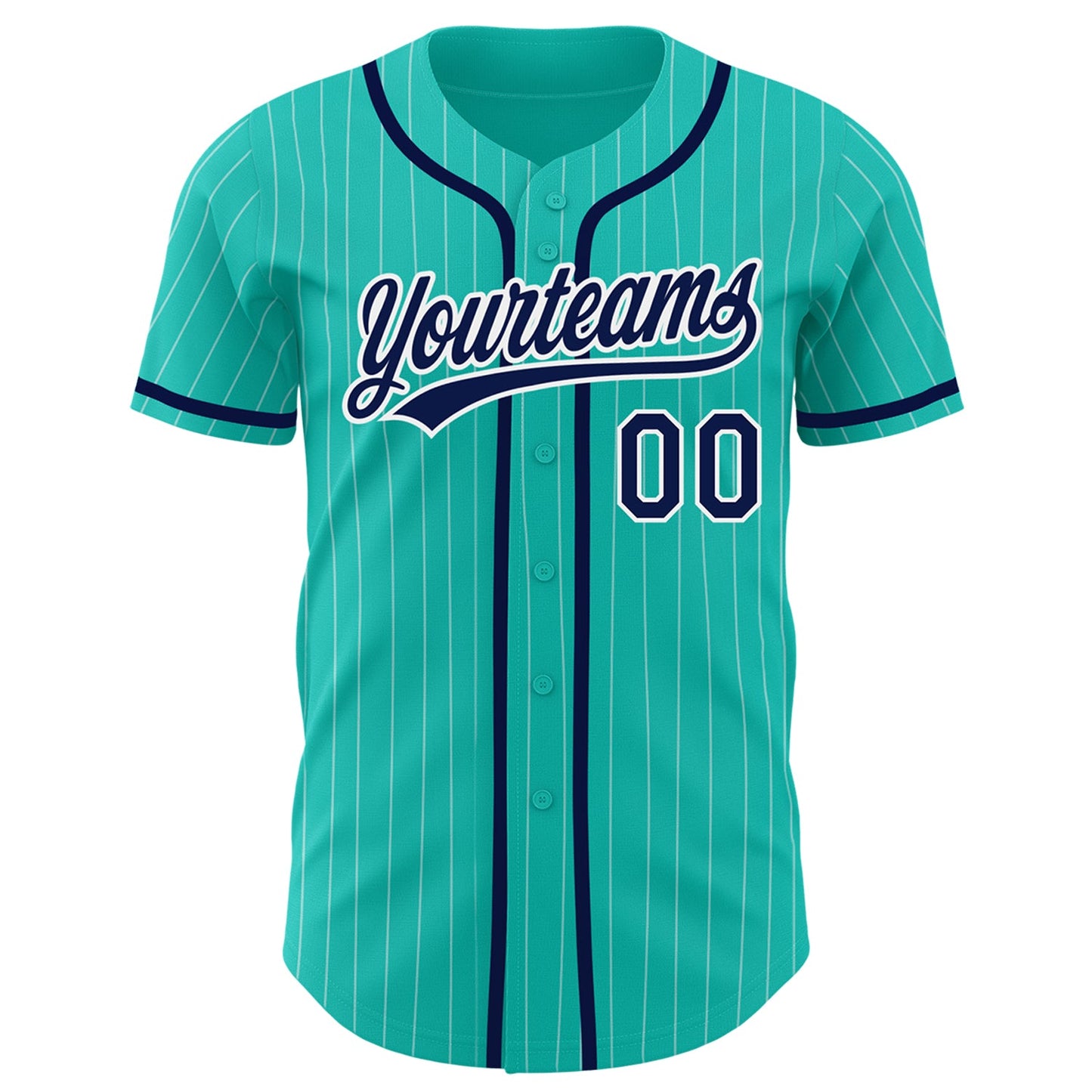 Custom Aqua White Pinstripe Navy Authentic Baseball Jersey view 2