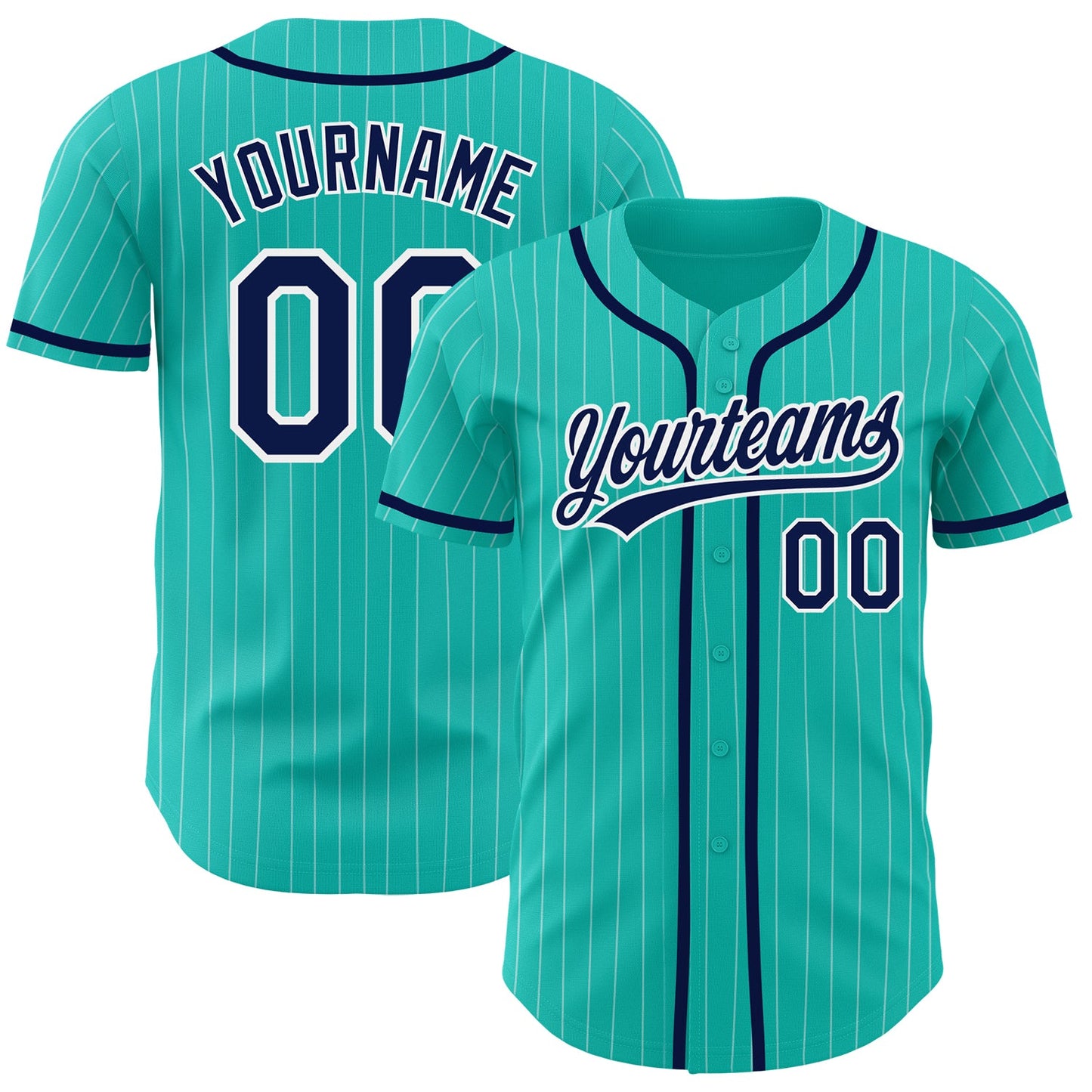 Custom Aqua White Pinstripe Navy Authentic Baseball Jersey - Main View