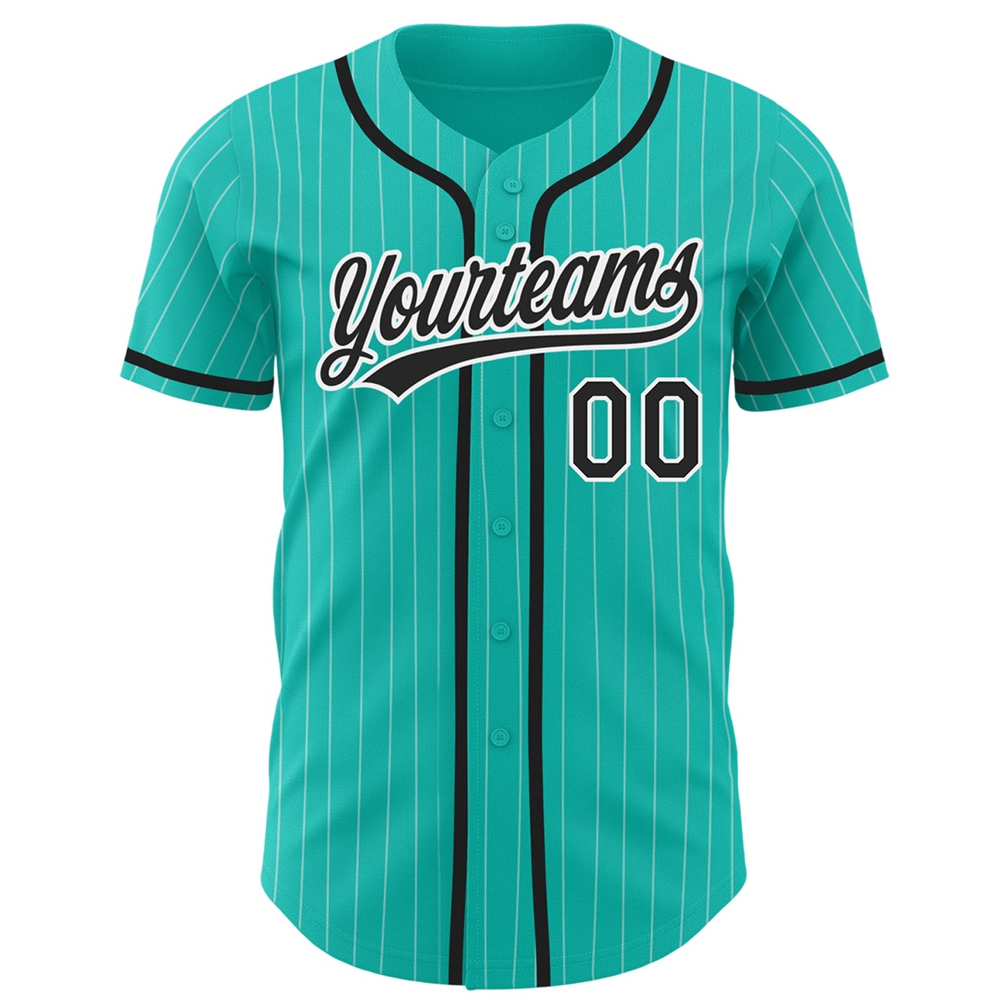 Custom Aqua White Pinstripe Black Authentic Baseball Jersey view 3