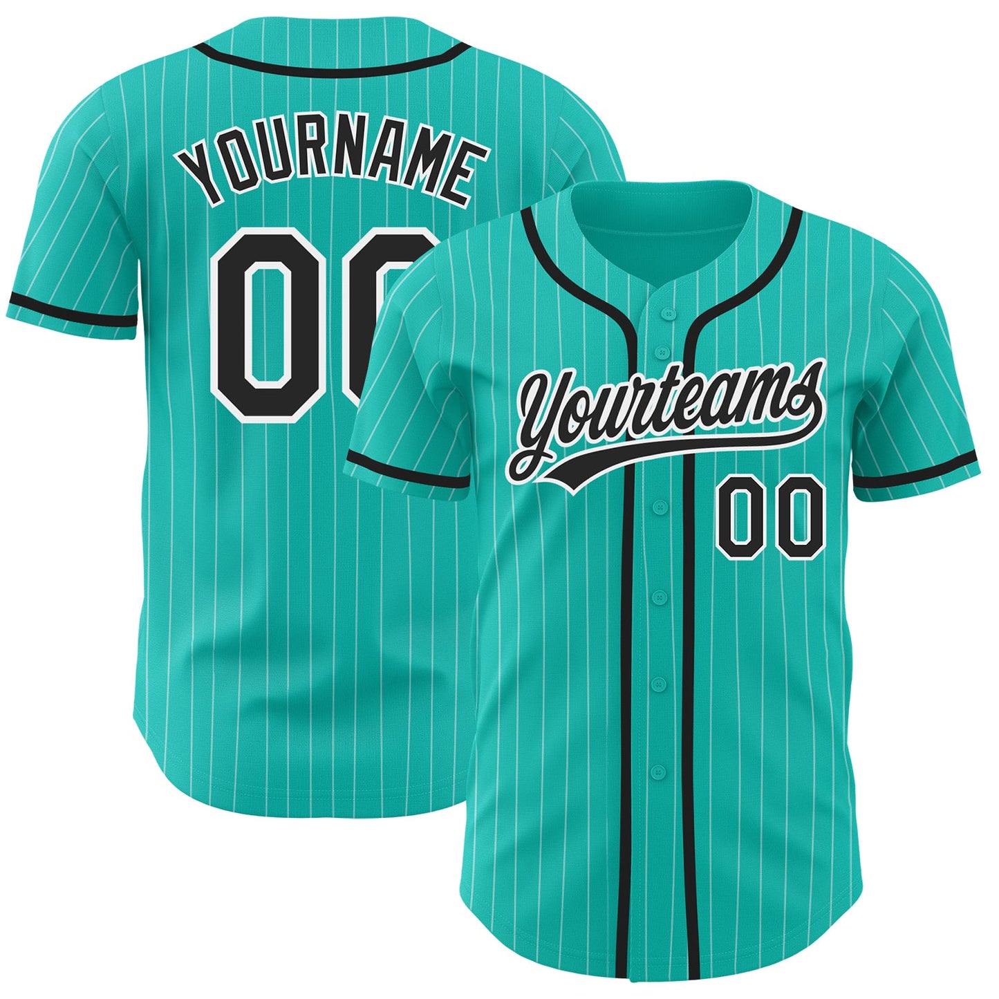 Custom Aqua White Pinstripe Black Authentic Baseball Jersey - Main View