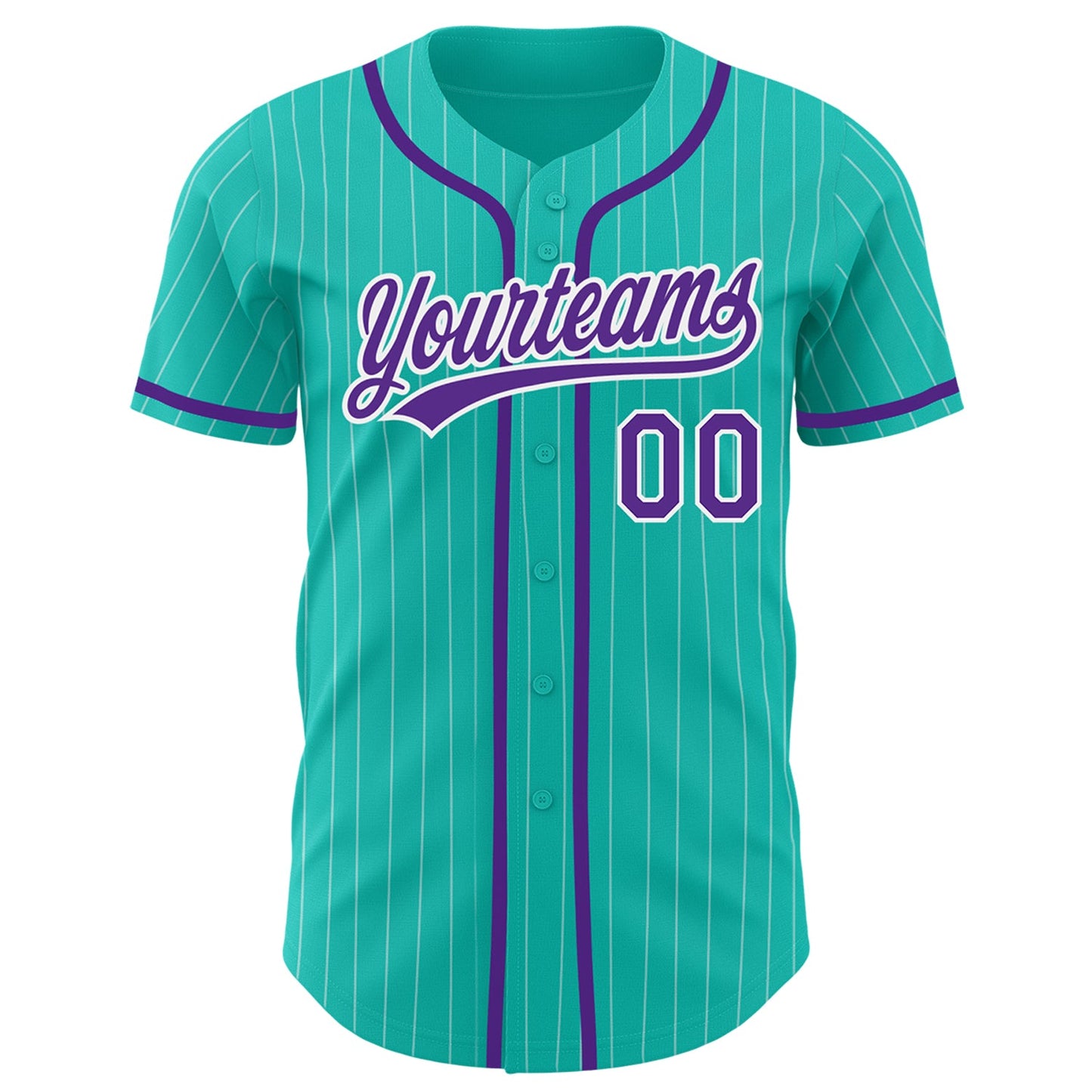 Custom Aqua White Pinstripe Purple Authentic Baseball Jersey view 2