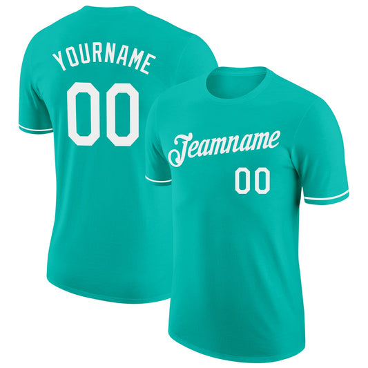 Custom Aqua White Performance T-Shirt - Main View