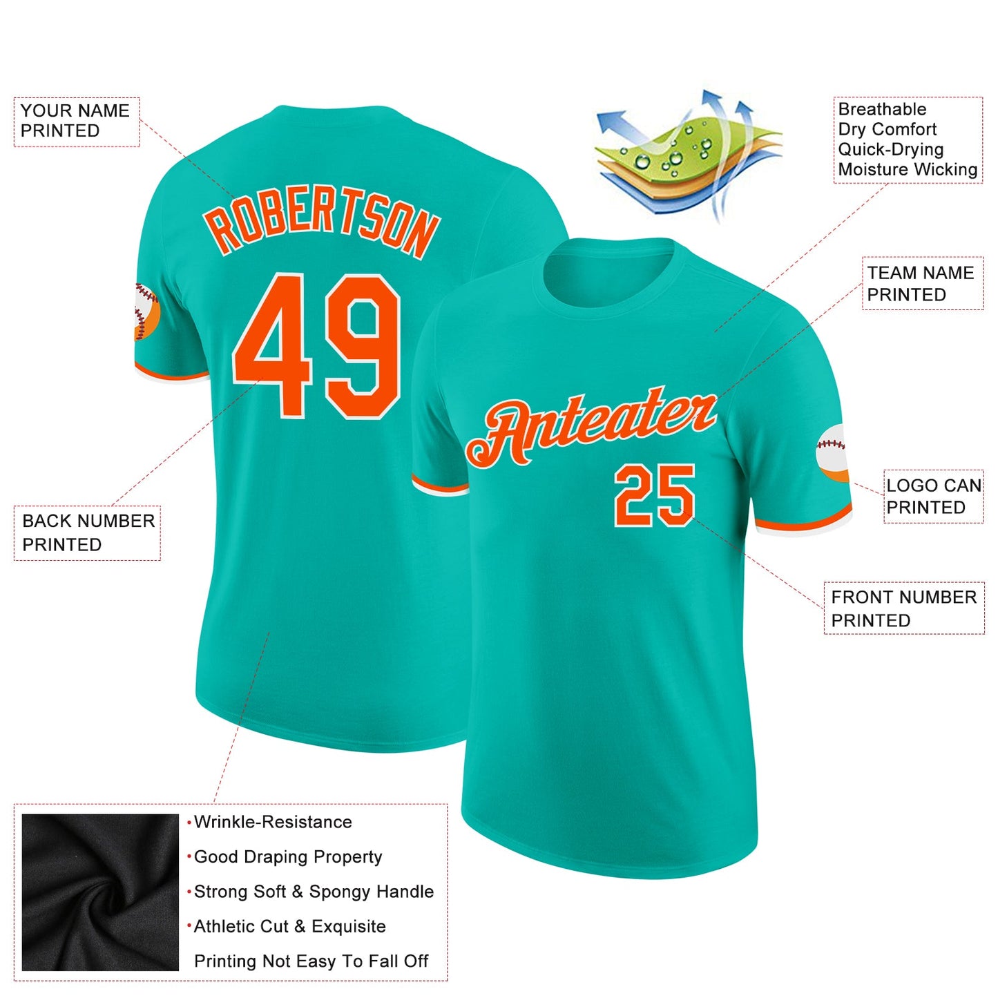Custom Aqua Orange-White Performance T-Shirt view 2