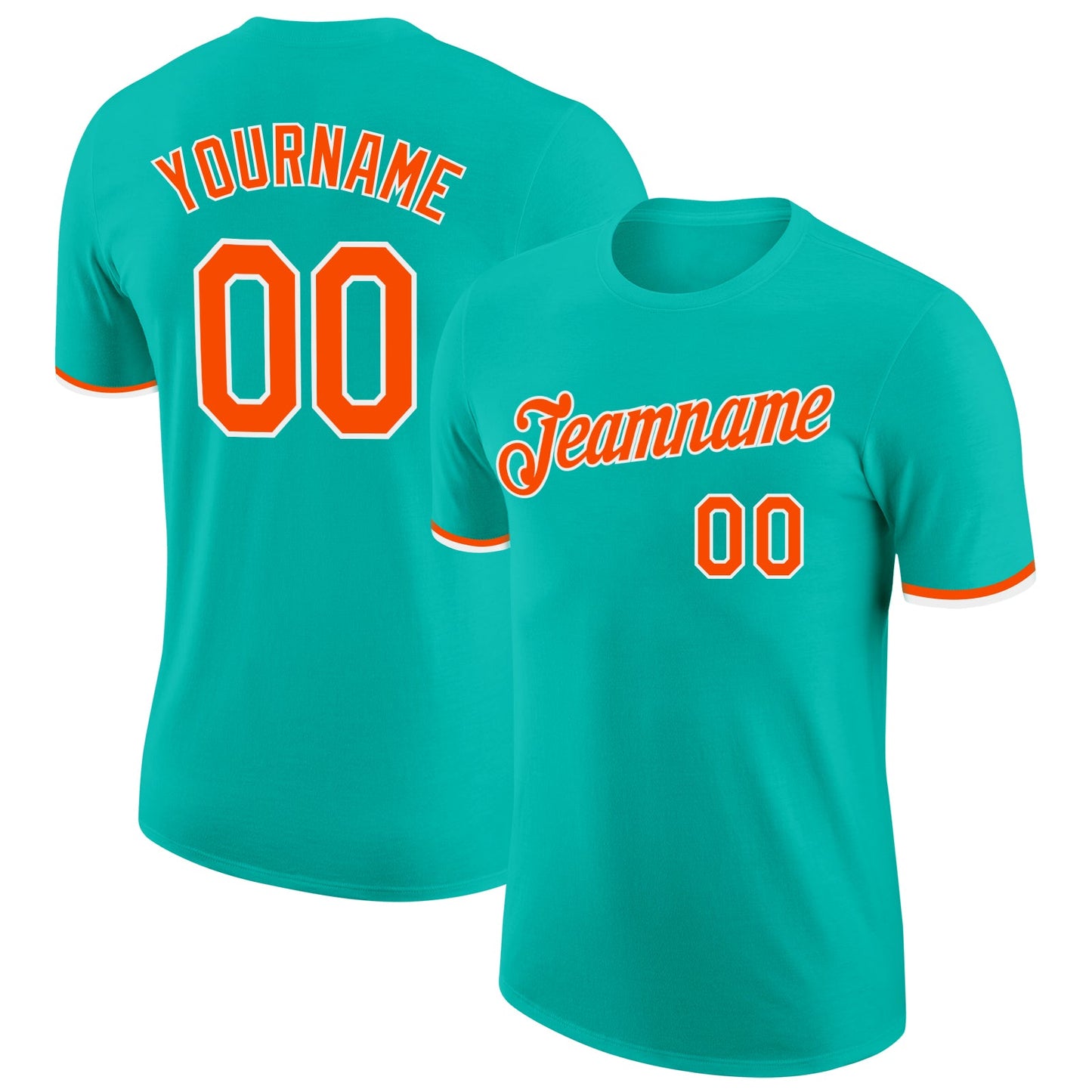 Custom Aqua Orange-White Performance T-Shirt - Main View