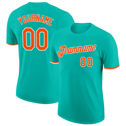 Custom Aqua Orange-White Performance T-Shirt - Main View