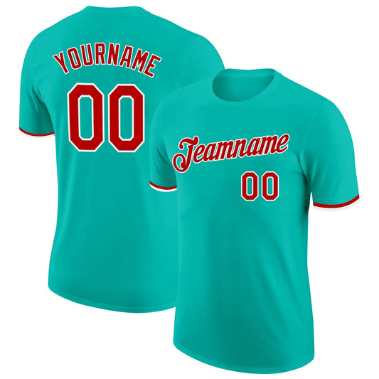 Custom Aqua Red-White Performance T-Shirt - Main View
