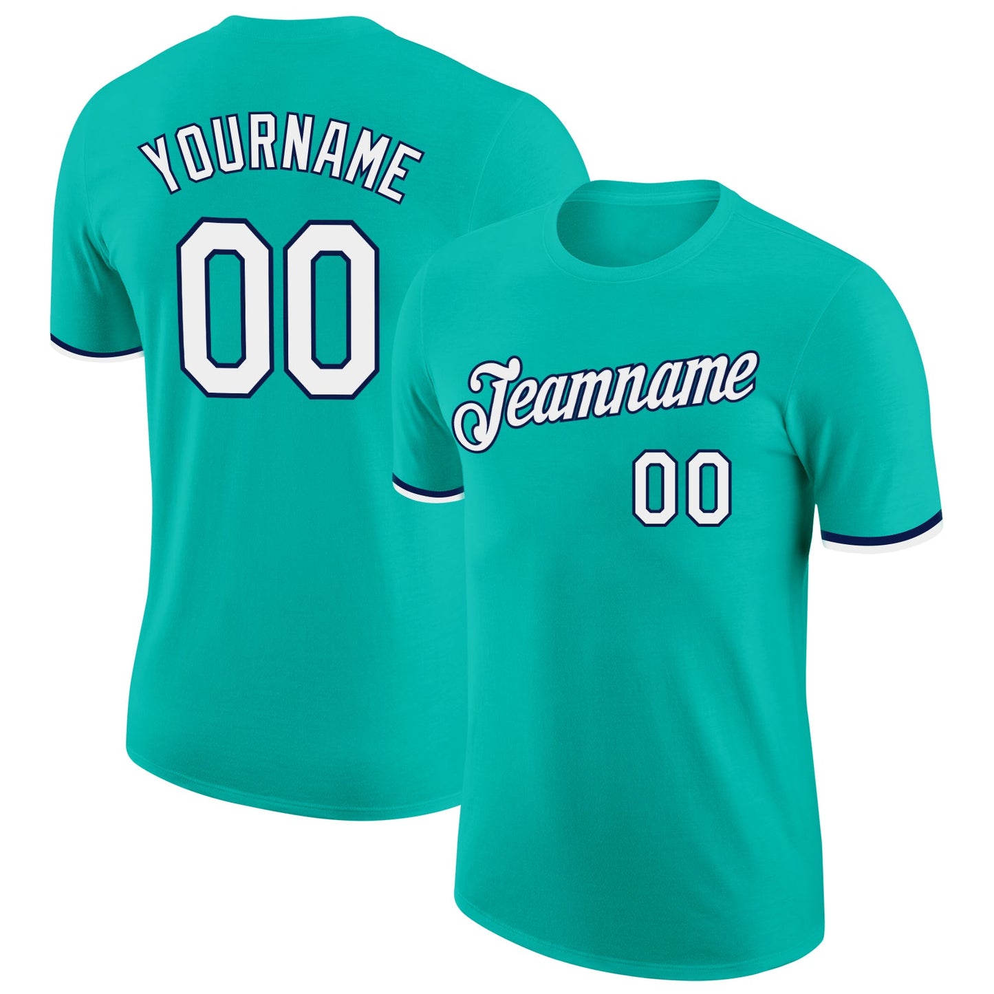 Custom Aqua White-Navy Performance T-Shirt - Main View