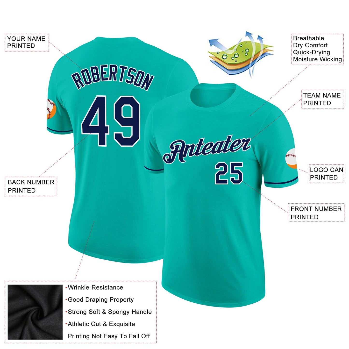 Custom Aqua Navy-White Performance T-Shirt view 2