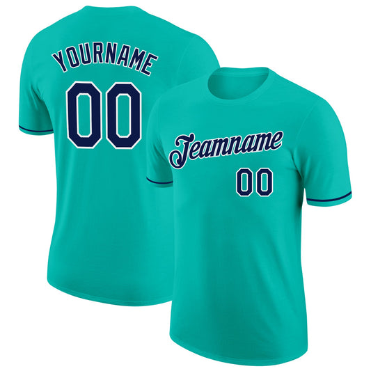 Custom Aqua Navy-White Performance T-Shirt - Main View