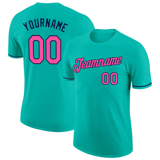 Custom Aqua Pink-Navy Performance T-Shirt - Main View