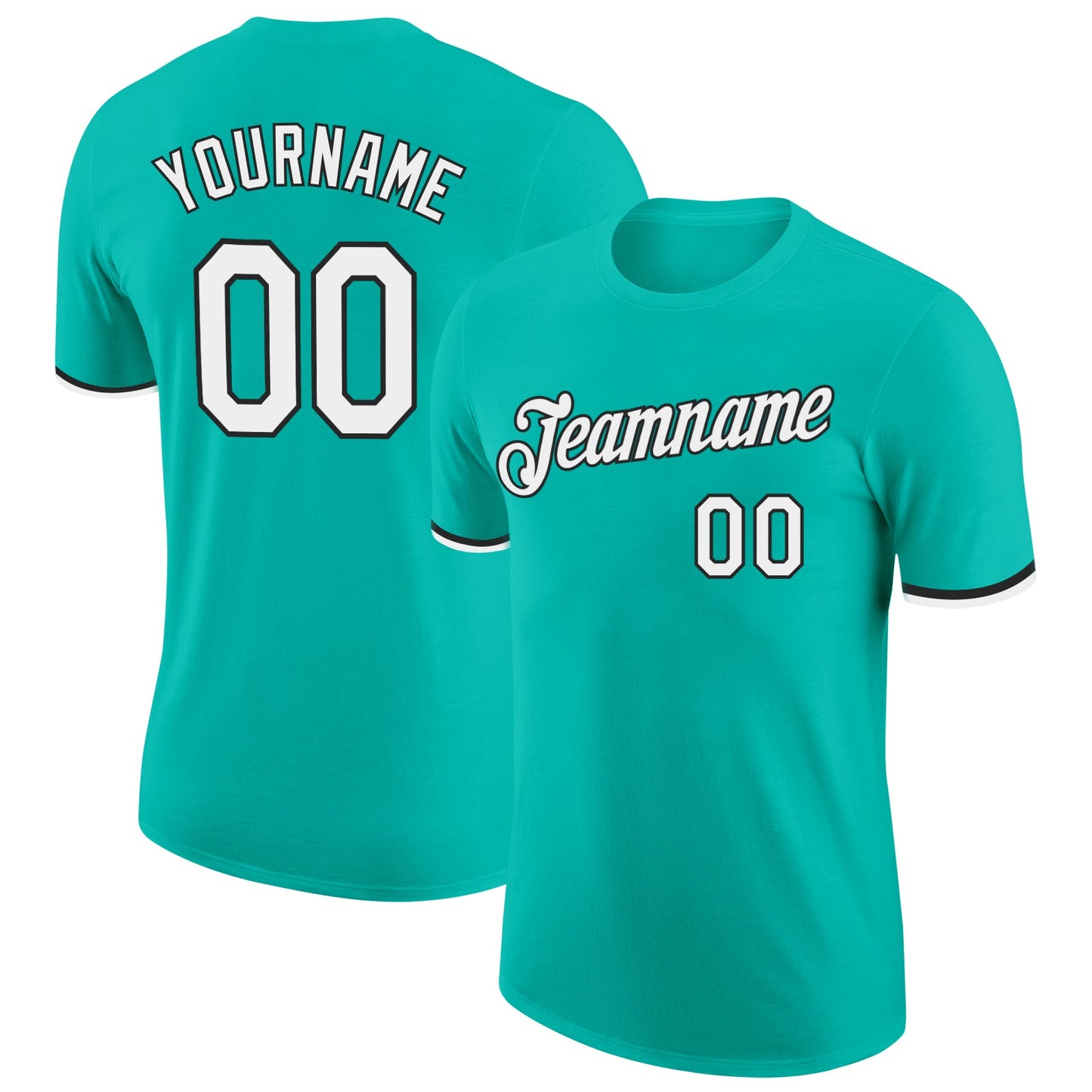 Custom Aqua White-Black Performance T-Shirt - Main View
