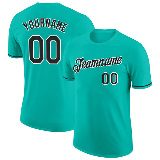 Custom Aqua Black-White Performance T-Shirt - Main View