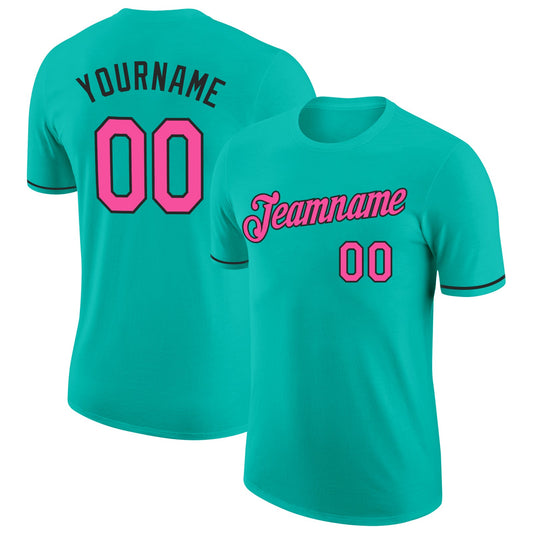 Custom Aqua Pink-Black Performance T-Shirt - Main View