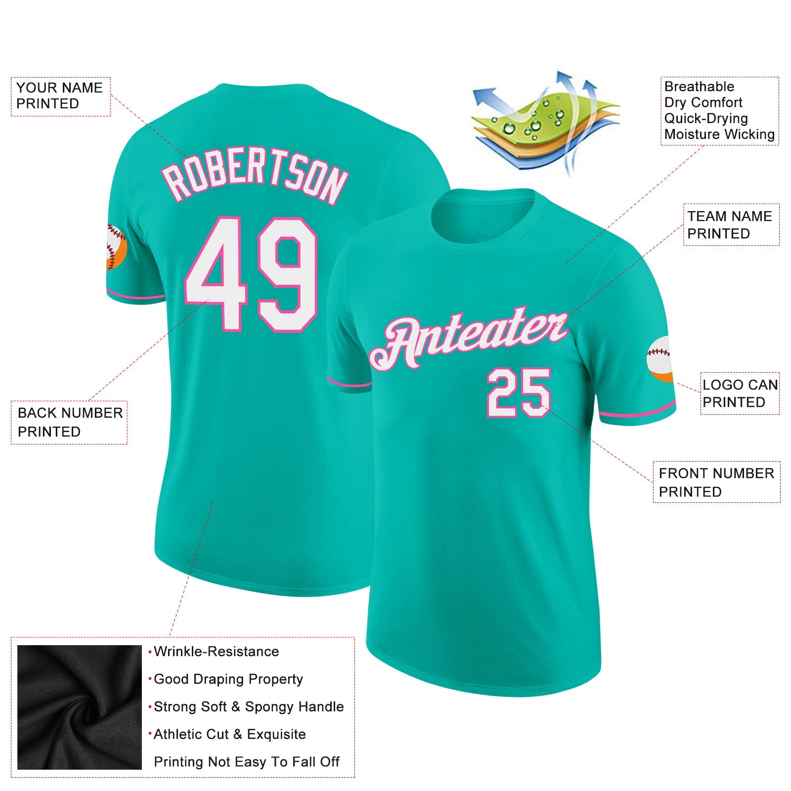 Custom Aqua White-Pink Performance T-Shirt view 2