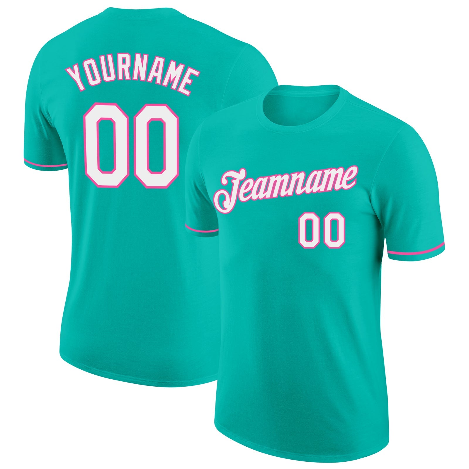 Custom Aqua White-Pink Performance T-Shirt - Main View