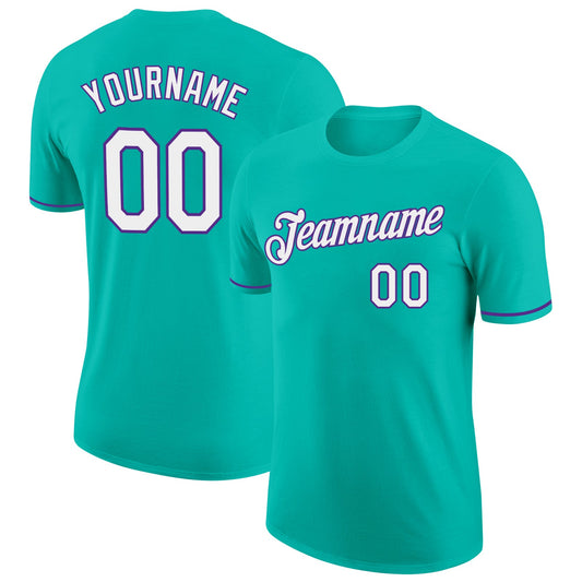 Custom Aqua White-Purple Performance T-Shirt - Main View
