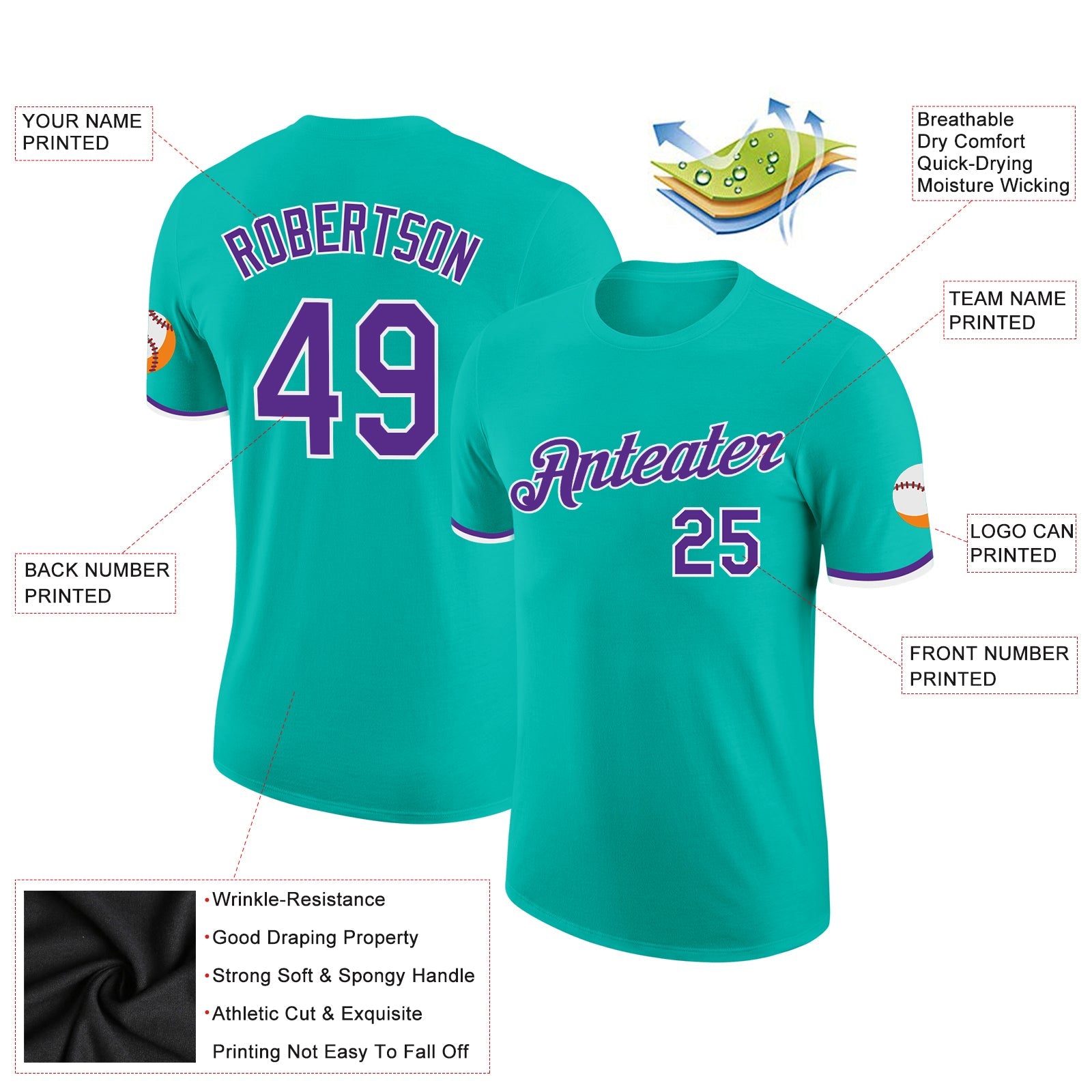 Custom Aqua Purple-White Performance T-Shirt view 3