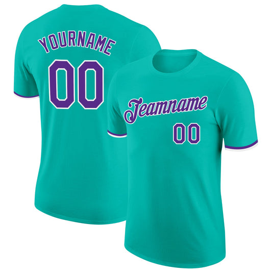 Custom Aqua Purple-White Performance T-Shirt - Main View