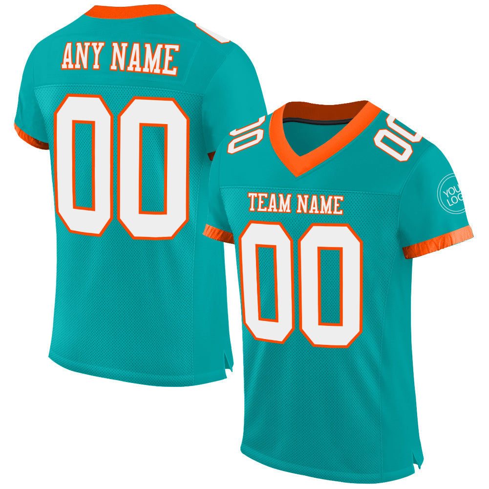 Custom Aqua White-Orange Mesh Authentic Football Jersey - Main View